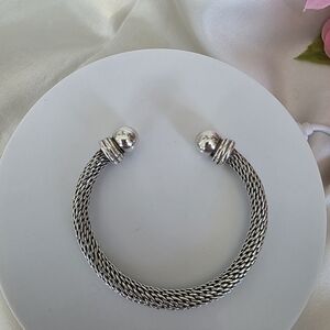 Vintage Sterling Silver Mesh Ball Cuff Bracelet
